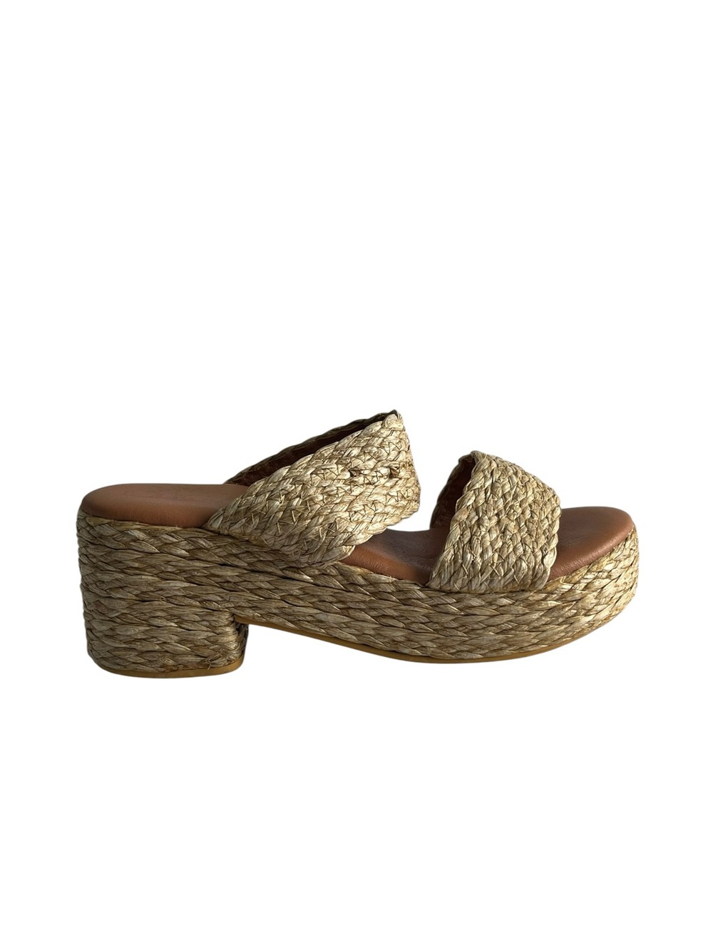 Matisse Raffia Woven Platform Slide Sandal - Natural Sz 10